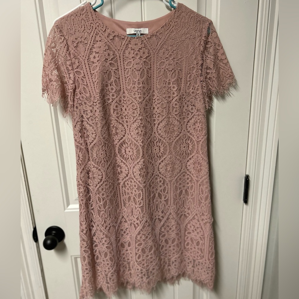 Hazel & Olive Dusty Rose Lace Midi Dress